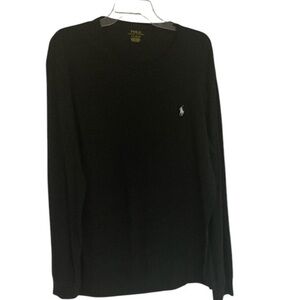 Polo by Ralph Lauren Men's Black long sleeved with logo cotton tee in medium